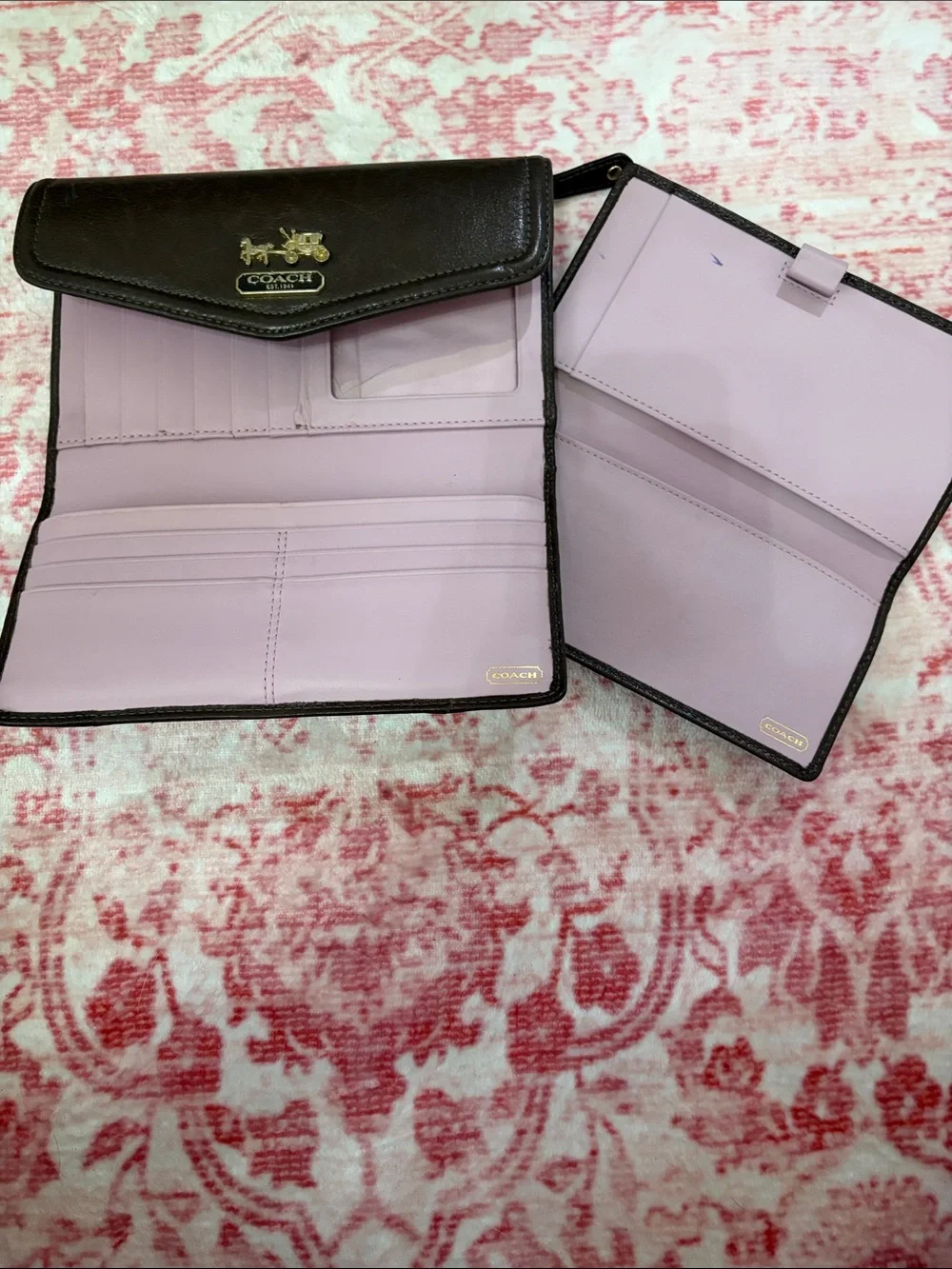 Coach Dark Brown Leather Flap Wallet with Gold Logo
